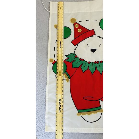 Juggling Christmas Bulbs Colorful White Bear Embroidered Hvywght Outdoor Flag - Picture 6 of 7